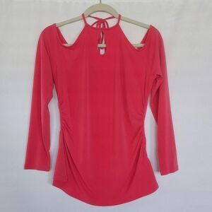 Michael Kors Geranium Off the Shoulder Ruch Blouse Coral/Pink Size Large